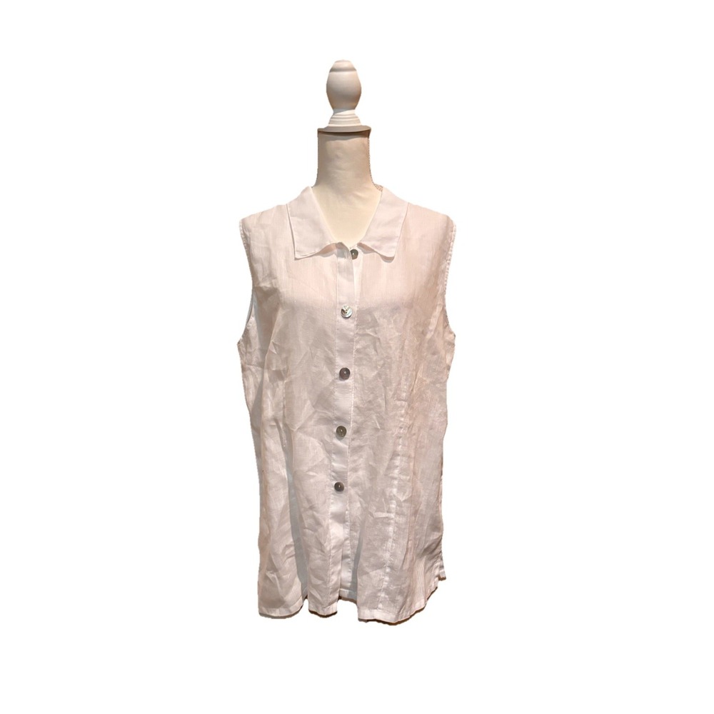 Match Point USA 100% Linen Sleeveless Button Front Tunic‎ Top White Size XL